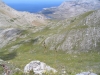 The view down from a narrow ledge
